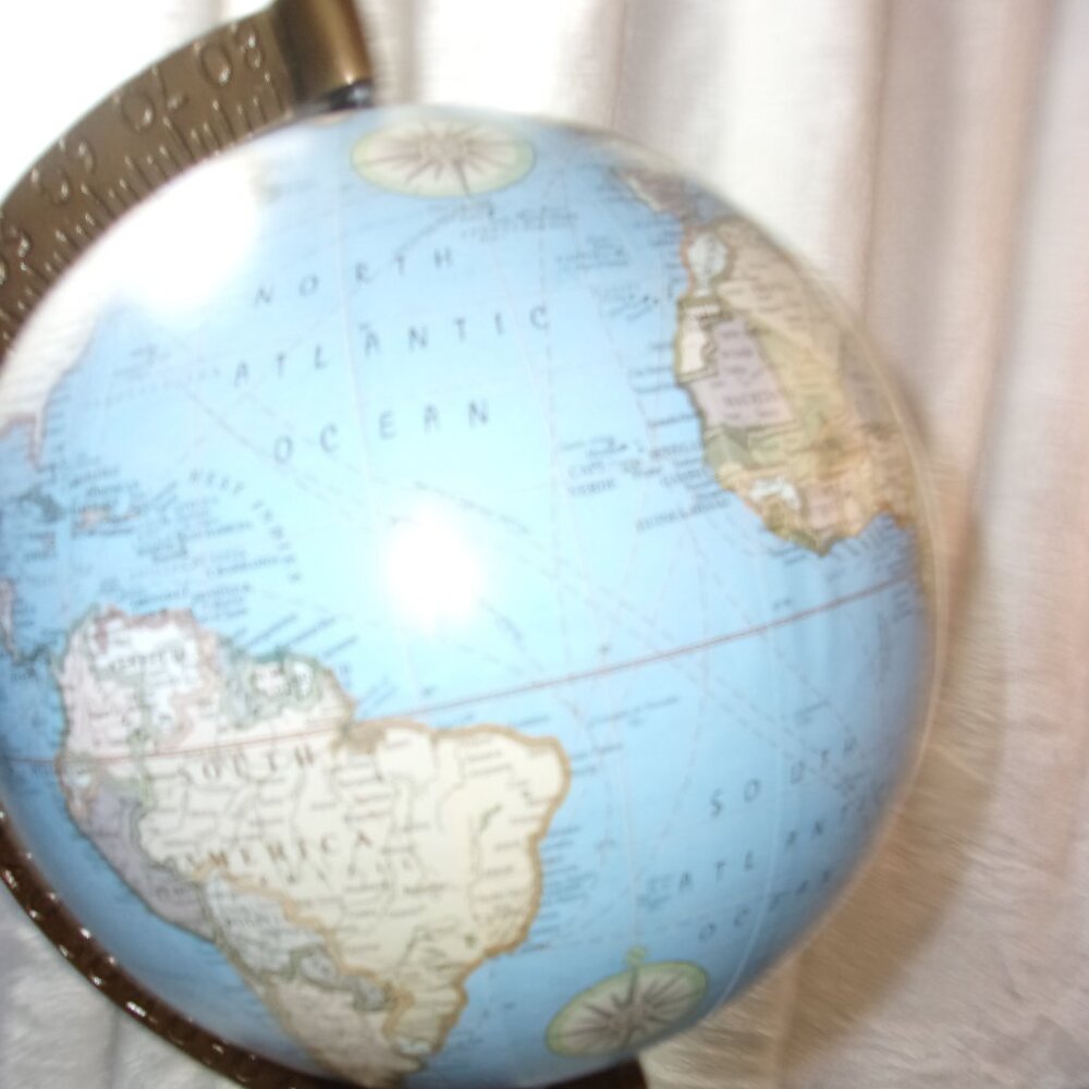 H-344 WOOD BASE WORLD GLOBE IN BLUE 16.5IN. TALL - Picture 6 of 10